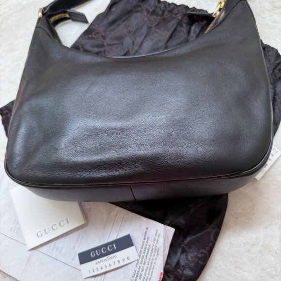 GUCCI - NWT Black Leather Small Tote/Shoulder Bag - Authentic, Style #154395 - Picture 9 of 15